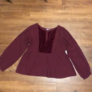 Maroon blouse with velvet details